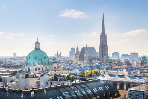 View over Vienna Skyline with St. Stephen's Cathedral at morning